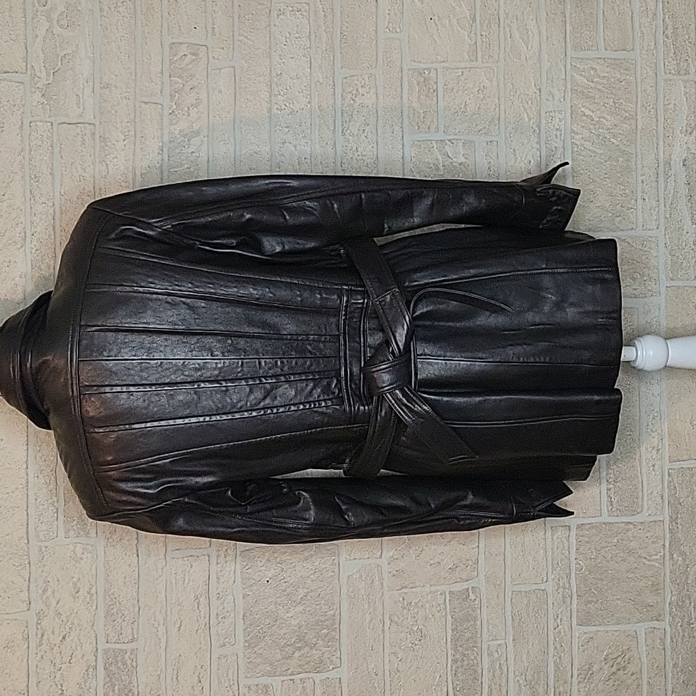 ROSLEEN Mid Length Soft Leather Jacket Belted Buttons - Picture 5 of 15